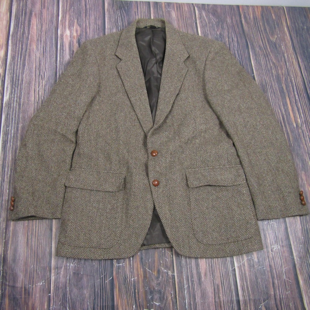 WFF By Farah Sport Coat Mens 42R Brown Wool Herringbone Tweed Blazer Jacket
